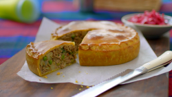 Nadiya Hussain picnic samosa pie with hot water pastry on Saturday Kitchen