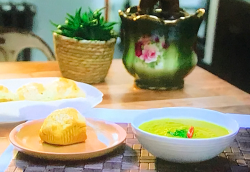 Gok Wan spiced lentil soup with baked Jamaican Johnny cakes on Gok Wan’s Easy Asian