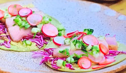 Tom Kerridge’s BBQ seared tuna tacos with pickled radishes and pineapple salsa on Tom Kerridge B ...