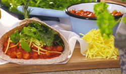 Charlene Ashong’s chickpea wrap with Italian ragu and  vegan cheese on John and Lisa’ ...