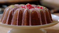 Jamie’s tahini and yoghurt cake with rosewater and pomegranate drizzle on Jamie: Keep Cook ...