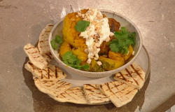 Anna Jones roast aloo gobi cauliflower with flatbread on Saturday Kitchen