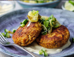 Simon Rimmer Crab Fish Cakes with Pickled Pineapple and Chilli Salsa on Sunday Brunch