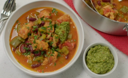 Chris Bavin’s fish gumbo with bean and a kale and pumpkin seeds pesto on Eat Well For Less?