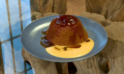 Andi Oliver marmalade upside down pudding with orange and a whisky custard on Saturday Kitchen