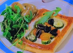 Alan Titchmarsh vegetable tart with potatoes and salad lunch for Mary Berry on Love Your Weekend