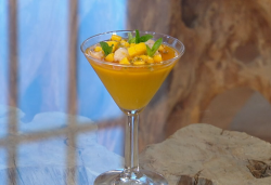 Matt Tebbutt Mango and passion fruit cream mousse pudding with Thai basil and lychees on Saturda ...