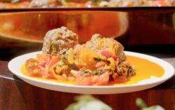 James Martin meatballs with borlotti beans and Spanish tomato sauce on James Martin’s Satu ...