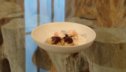 Jason Atherton poached langoustines with Parmesan rice and braised ox cheek on Saturday Kitchen