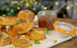 John Partridge sausage rolls with chutney on Ainsley’s Food We Love