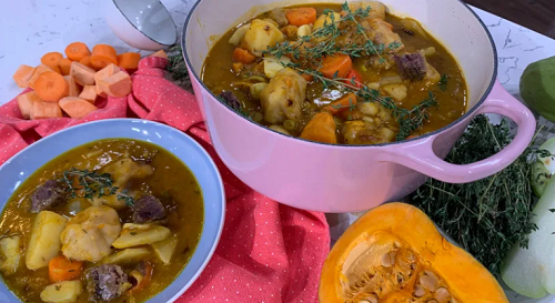 Alison Hammond Caribbean Saturday soup with beef shin, pumpkin and dumplings  made using her mum ...