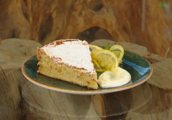 Matt Tebbutt lemon sponge cake with mascarpone and yoghurt cream, confit lemons and limoncello o ...