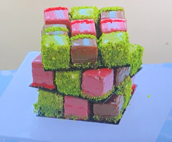 Peter’s chocolate, raspberry and pistachio cube cake  on the Great British Bake Off 2020