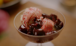 Nigella Lawson’s no-churn cheesecake ice cream with cherries jubilee and Kirsch  liqueur o ...