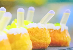 Laura’s poached pineapple, kiwi and passion fruit rum babas on the Great British bake Off 2020