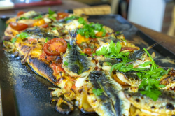 James Martin sardines with flatbread, cream cheese, tomatoes and onions on James Martin’s  ...