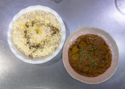 Romy Gill Venison in Anardana with long grain rice drizzled with ghee and toasted cumin seeds on ...