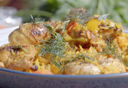 James Martin Spanish Style BBQ Chicken with Romano peppers, saffron and rice on James MartinR ...