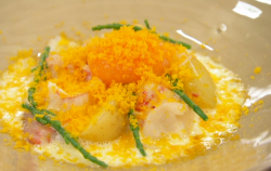 Bart’s poached lobster tail with new potatoes, poached eggs yolks and samphire on Masterch ...