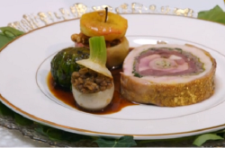 Tom Aikens 12 Days Of Christmas main course with a rolled turkey breast, stuffed vegetables, tru ...