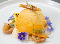 Santosh’s rice pudding with shortbread, sorbet and a mango mousse on MasterChef The Profes ...