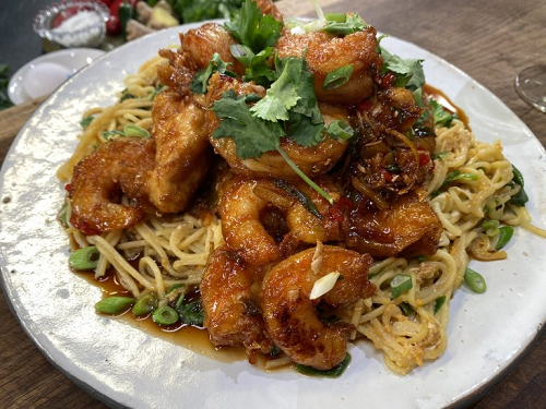 James Martin Chinese Chicken with Prawns and Noodles on James Martin’s Saturday Morning
