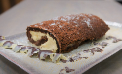 Ed Byrne chocolate with whiskey and chilli roulade on Celebrity Best Home Cook