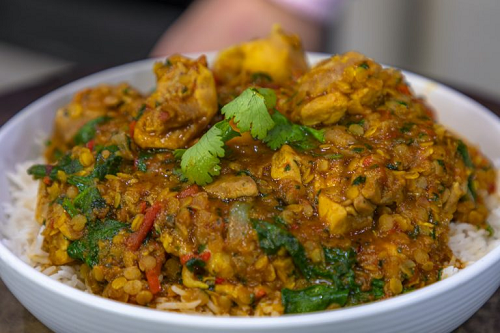 Jonathan Phang Curried Chicken with Spinach and Lentils on James martin’s Saturday Morning
