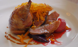 Paul Wadham Cornish duck breast with potato rosti, beetroot, honey roasted fig and a red wine ju ...