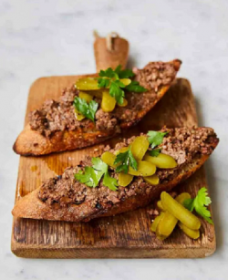 Jamie Oliver hot pate toasts with smoked streaky bacon and calvados on Jamie and Jimmy’s F ...
