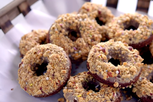 Molly Yeh baked chocolate doughnuts with coffee and toasted hazelnuts on Girl Meets Farm