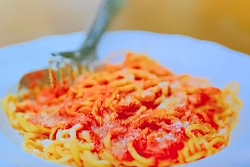 Stella’s spaghetti alla chitarra with a tomato, basil and goats cheese sauce on  A Taste o ...
