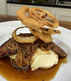 James Martin Calves Liver, with Onion and Beer Gravy, Onion Rings and Mash Potatoes on James Mar ...