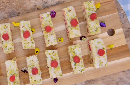 Philippa Perry avocado cakes slices on The Great Celebrity Bake Off for SU2C