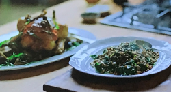 Jamie Oliver’s roast chicken with garlic, mushrooms, bacon and spinach lentils on Keep Coo ...