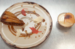 Madeeha’s pear upside down cake with a spiced sticky toffee pudding sponge, pear and ginge ...