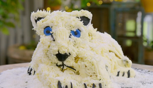 James McAvoy pina colada snow leopard cake on The Great Celebrity Bake Off for SU2C