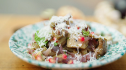 Smoky aubergine with oregano, onions, pomegranate and ricotta cheese  on A Taste of Italy with N ...