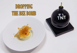 Tony’s (Dropping The Bee Bomb) dessert with a honey cake, layered creme mousse, popping ca ...