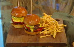 James Martin Lamb burger with mint mayonnaise on Saturday Kitchen